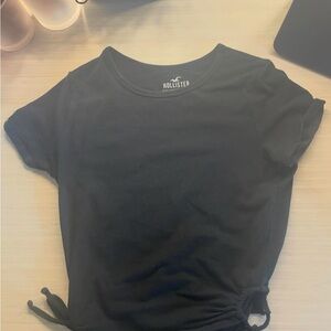 Hollister Black and White Tie-Front Fitted T-Shirt